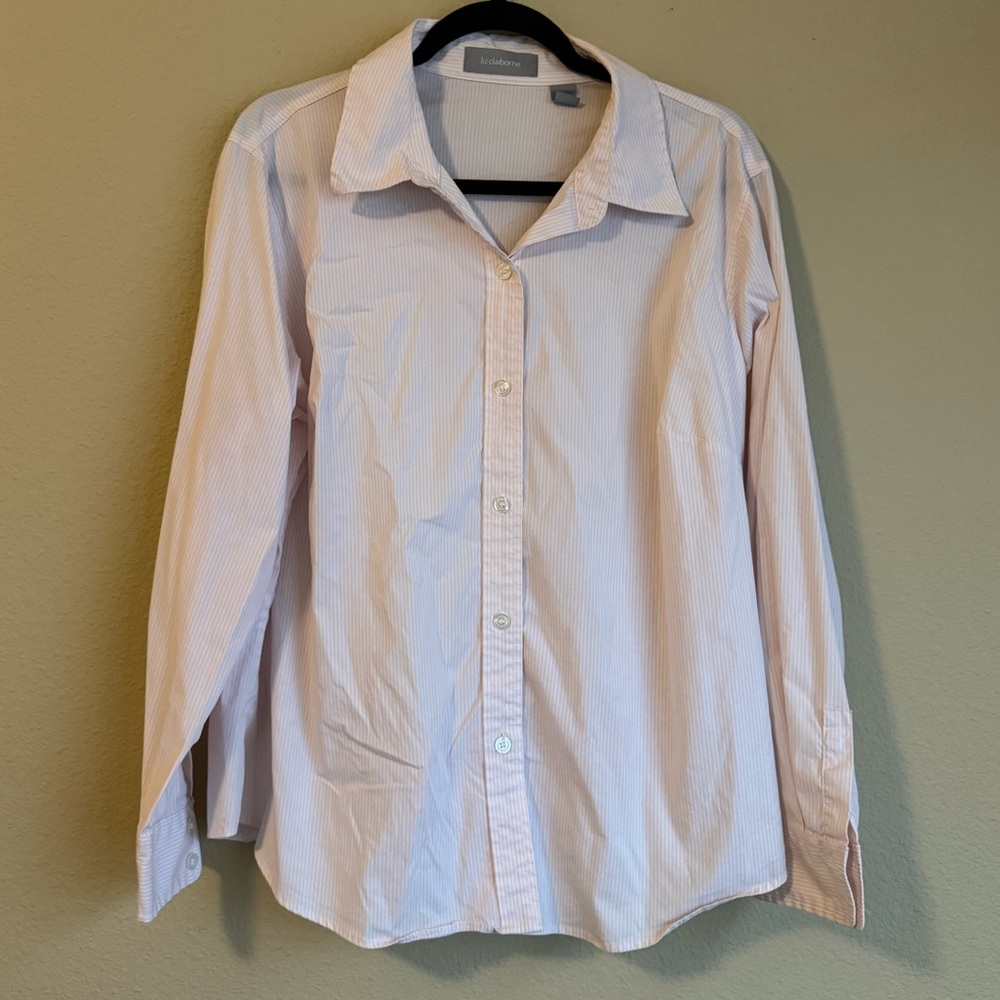 Liz Claiborne striped cotton blend button down shirt